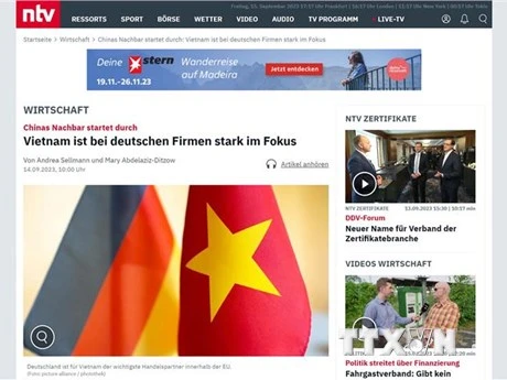 Trang NTV của Đức ngày đăng bài viết về sự hấp dẫn của thị trường Việt Nam. (Ảnh: TTXVN)