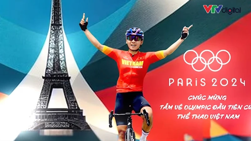Cua-rơ Nguyễn Thị Thật giành tấm vé đầu tiên dự Olympic Paris 2024 của đua xe đạp đường trường. (Ảnh: VTV)