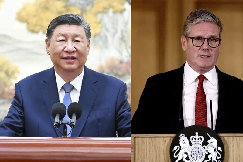 Chủ tịch Trung Quốc Tập Cận Bình (trái) và tân Thủ tướng Anh Keir Starmer. (Nguồn: Xinhua/Reuters)