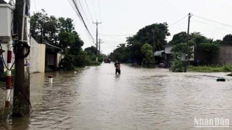 Nhiều khu vực tại huyện Tri Tôn bị ngập sau cơn mưa.