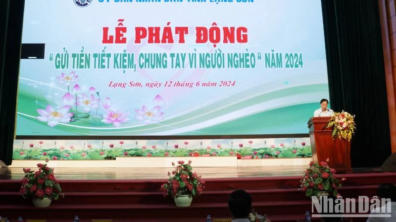 Đại diện lãnh đạo tỉnh Lạng Sơn phát biểu phát động "Gửi tiền tiết kiệm, chung tay vì người nghèo".