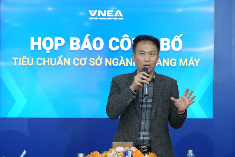 Chủ tịch Hiệp hội Thang máy Việt Nam Nguyễn Hải Đức phát biểu tại lễ công bố.