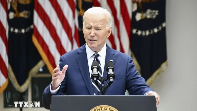 Tổng thống Mỹ Joe Biden phát biểu tại Nhà Trắng ở Washington DC., ngày 14/5/2024. (Ảnh: Kyodo/TTXVN)