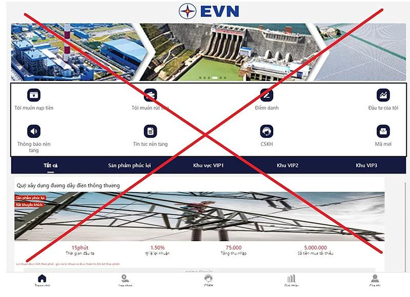 Xuất hiện trang web giả mạo thương hiệu EVN 