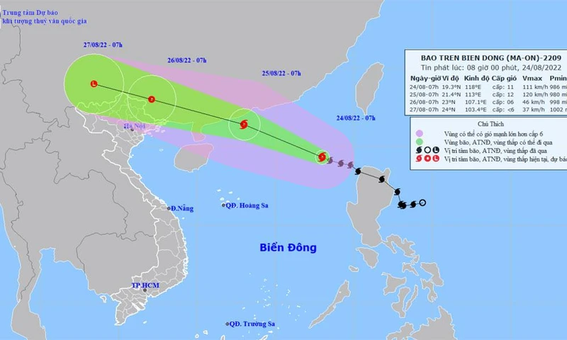 Vị trí và hướng di chuyển của bão số 3. (Nguồn: nchmf.gov.vn)