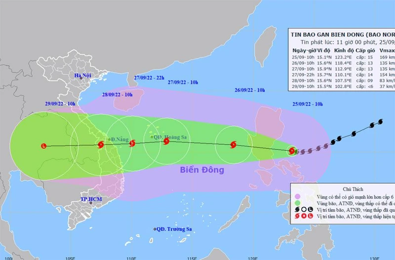 Vị trí và hướng di chuyển của bão Noru. (Nguồn: nchmf.gov.vn)