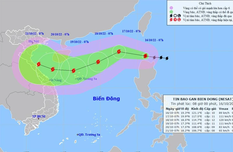 Vị trí và hướng di chuyển của bão Nesat. (Nguồn: nchmf.gov.vn)