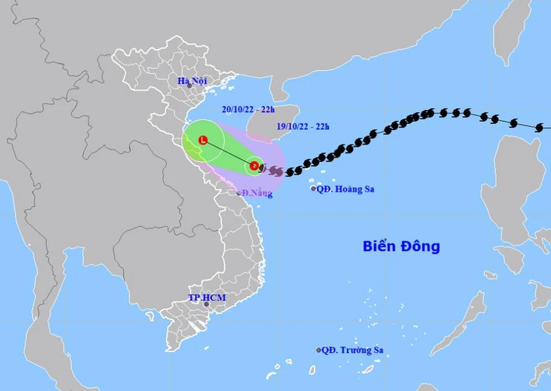 Vị trí và hướng di chuyển của áp thấp nhiệt đới (suy yếu từ bão số 6). (Nguồn: nchmf.gov.vn)