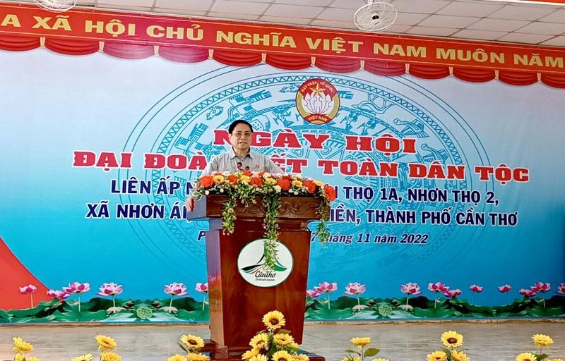 Thủ tướng Phạm Minh Chính phát biểu tại Ngày hội Đại đoàn kết toàn dân tộc, ở Cần Thơ.