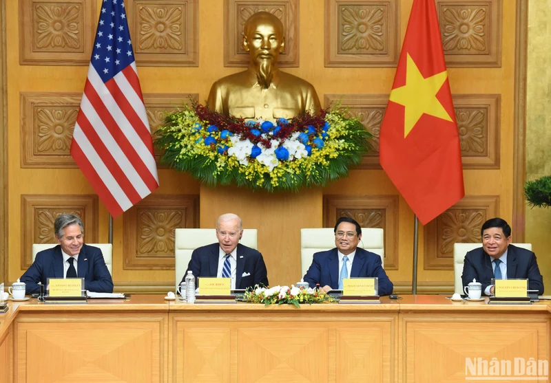 Thủ tướng Phạm Minh Chính và Tổng thống Hoa Kỳ Joe Biden dự Hội nghị cấp cao Việt Nam-Hoa Kỳ về Đầu tư và đổi mới sáng tạo.