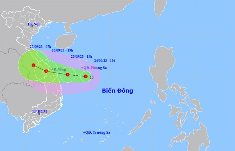 Vị trí và hướng di chuyển của áp thấp nhiệt đới. (Nguồn: nchmf.gov.vn)