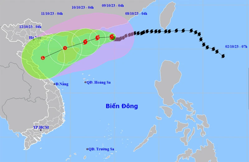 Vị trí và hướng di chuyển của bão số 4. (Nguồn: nchmf.gov.vn)