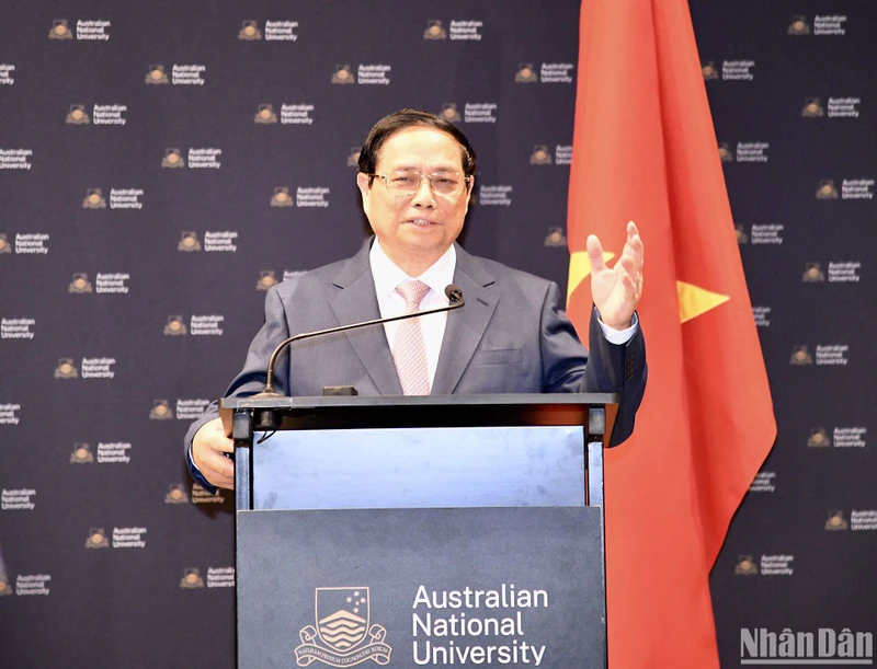 Thủ tướng Phạm Minh Chính phát biểu ý kiến tại Diễn đàn Hợp tác giáo dục Việt Nam-Australia.