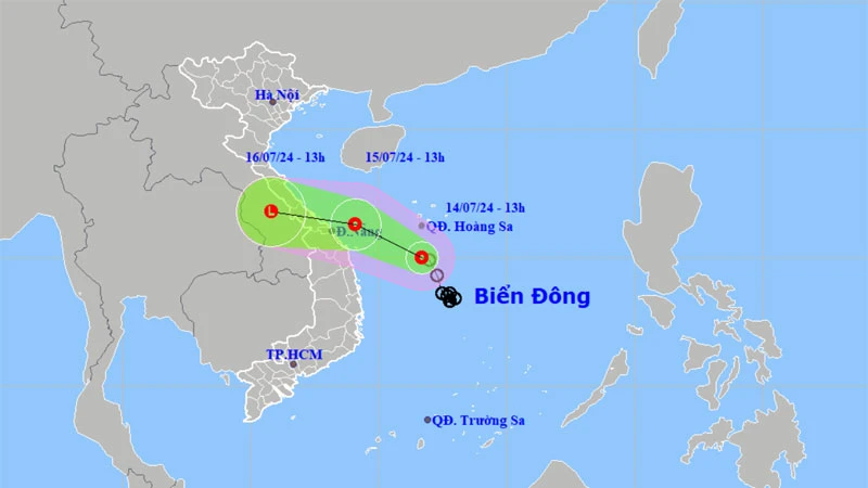 Vị trí và hướng di chuyển của áp thấp nhiệt đới. (Nguồn: nchmf.gov.vn)