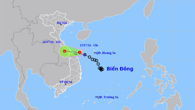 Vị trí và hướng di chuyển của áp thấp nhiệt đới. (Nguồn: nchmf.gov.vn)