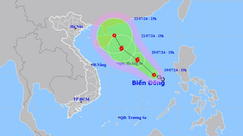 Vị trí và hướng di chuyển của áp thấp nhiệt đới. (Nguồn: nchmf.gov.vn)