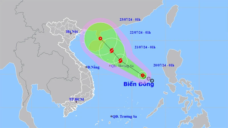 Vị trí và hướng di chuyển của áp thấp nhiệt đới. (Nguồn: nchmf.gov.vn)