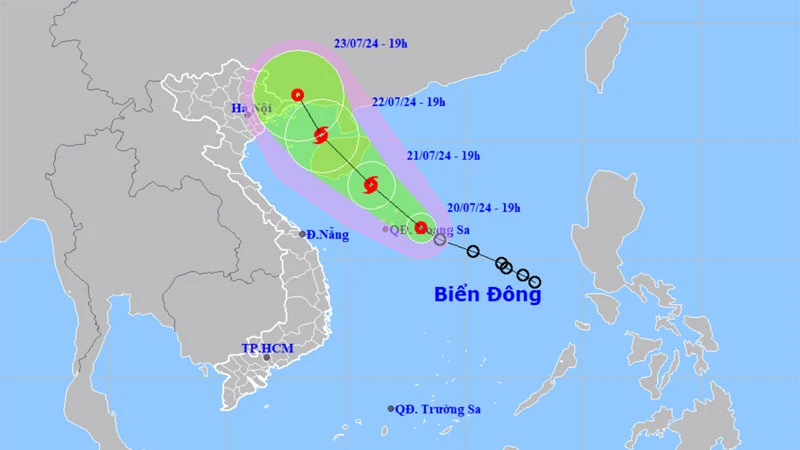 Vị trí và hướng di chuyển của áp thấp nhiệt đới. (Nguồn: nchmf.gov.vn)