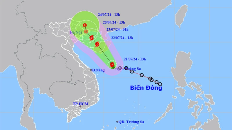 Vị trí và hướng di chuyển của bão số 2. (Nguồn: nchmf.gov.vn)