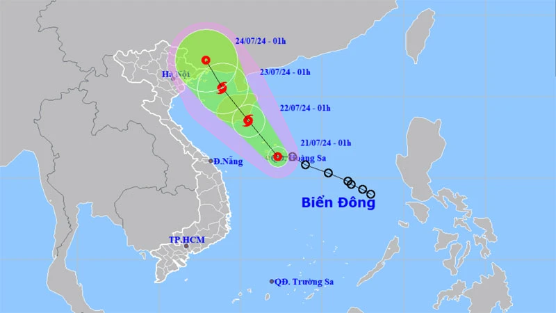 Vị trí và hướng di chuyển của áp thấp nhiệt đới. (Nguồn: nchmf.gov.vn)