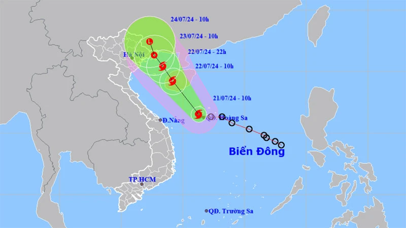 Vị trí và hướng di chuyển của bão số 2 lúc 10 giờ ngày 21/7. (Nguồn: nchmf.gov.vn)