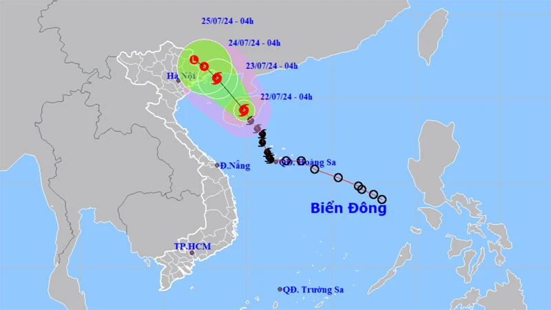 Vị trí và hướng di chuyển của bão số 2. (Nguồn: nchmf.gov.vn)