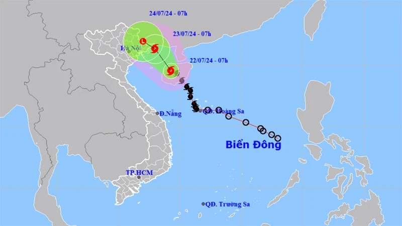 Vị trí và hướng di chuyển của bão số 2. (Nguồn: nchmf.gov.vn)