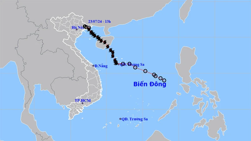 Áp thấp nhiệt đới tiếp tục suy yếu thành vùng áp thấp. (Nguồn: nchmf.gov.vn)