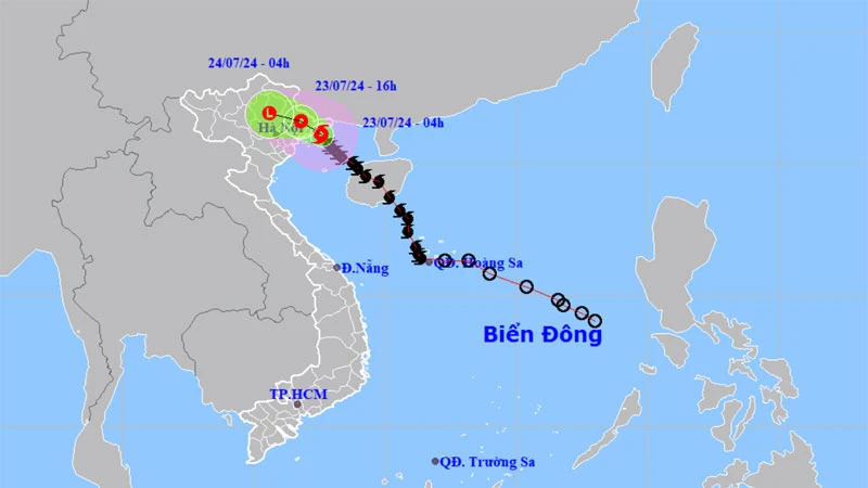 Vị trí và hướng di chuyển của bão số 2. (Nguồn: nchmf.gov.vn)