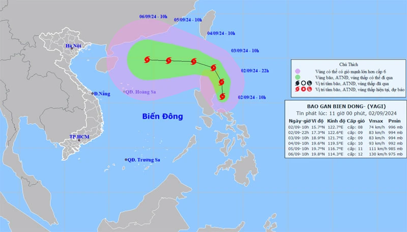 Vị trí và hướng di chuyển của bão Yagi. (Nguồn: nchmf.gov.vn)