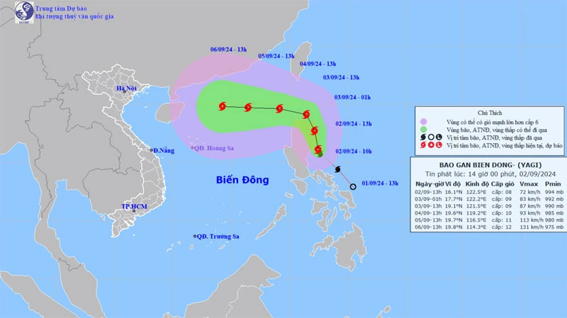 Vị trí và hướng di chuyển của bão Yagi. (Nguồn: nchmf.gov.vn)