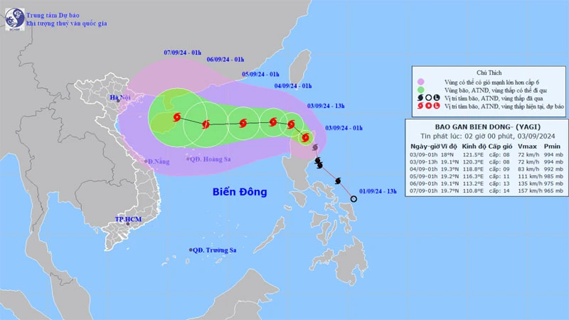 Chiều đến đêm 3/9, bão Yagi dự báo vào Biển Đông