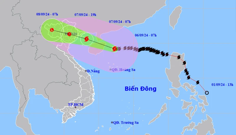 Vị trí và hướng di chuyển của bão số 3. (Nguồn: nchmf.gov.vn)