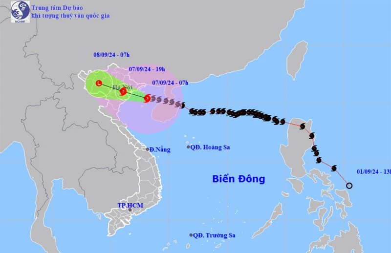 Vị trí và hướng di chuyển của bão số 3. (Nguồn: nchmf.gov.vn)