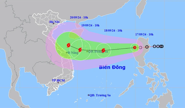 Vị trí và hướng di chuyển của áp thấp nhiệt đới. (Nguồn: nchmf.gov.vn)