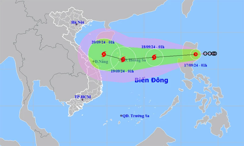 Vị trí và hướng di chuyển của áp thấp nhiệt đới. (Nguồn: nchmf.gov.vn)