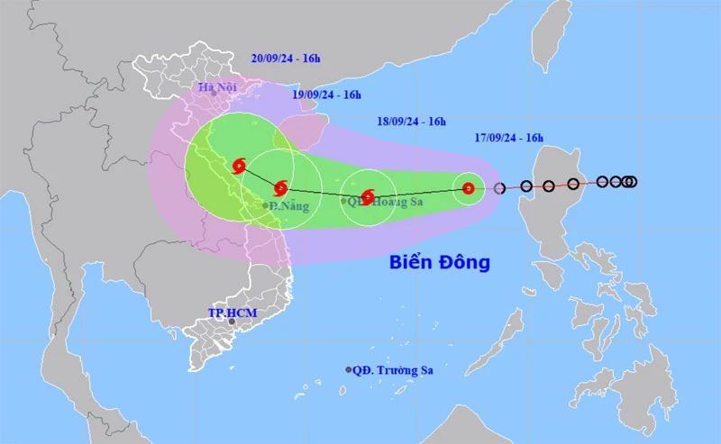 Vị trí và hướng di chuyển của áp thấp nhiệt đới. (Nguồn: nchmf.gov.vn)