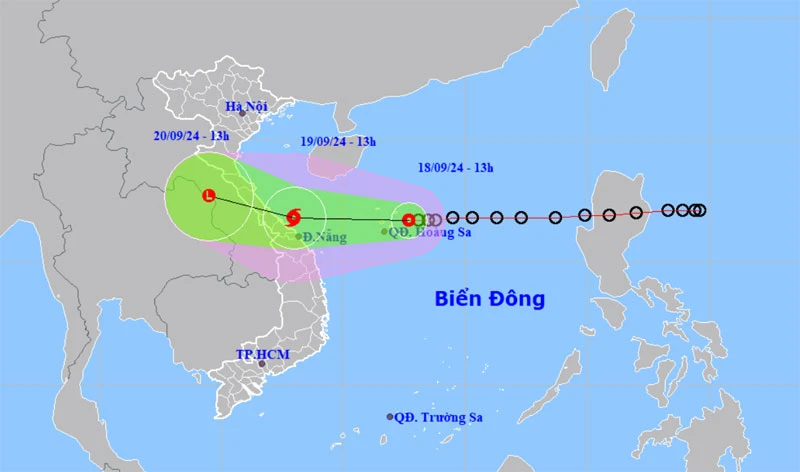 Vị trí và hướng di chuyển của áp thấp nhiệt đới. (Nguồn: nchmf.gov.vn)