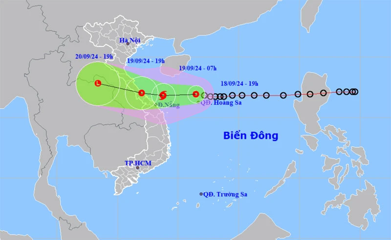 Vị trí và hướng di chuyển của áp thấp nhiệt đới. (Nguồn: nchmf.gov.vn)