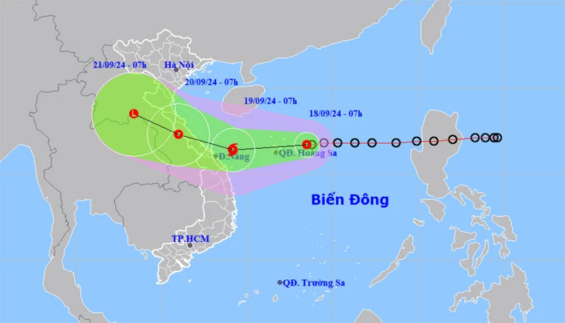 Vị trí và hướng di chuyển của áp thấp nhiệt đới lúc 7 giờ. (Nguồn: nchmf.gov.vn)