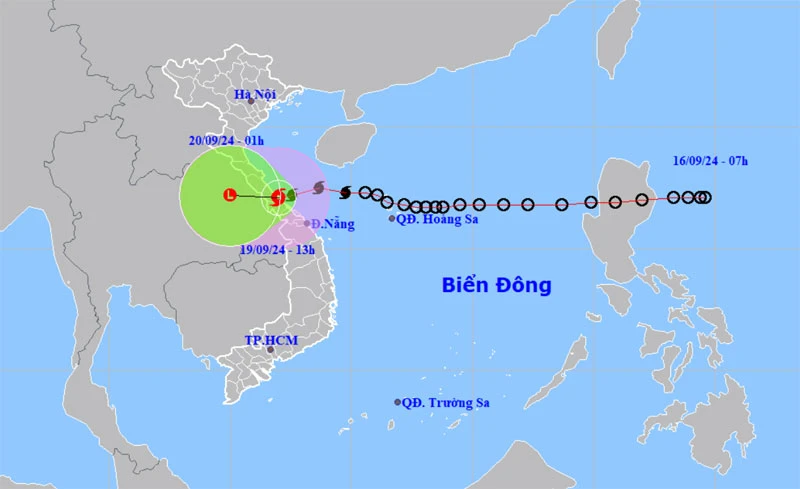 Vị trí và hướng di chuyển của bão số 4. (Nguồn: nchmf.gov.vn)