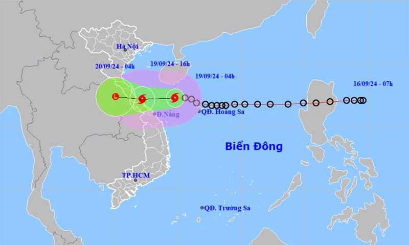 Vị trí và hướng di chuyển của bão số 4. (Nguồn: nchmf.gov.vn)