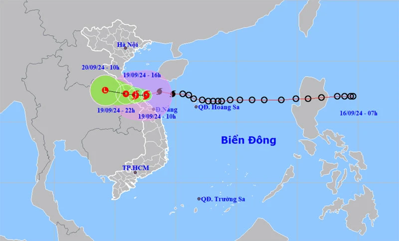 Vị trí và hướng di chuyển của áp thấp nhiệt đới. (Nguồn: nchmf.gov.vn)