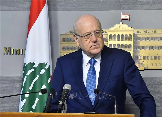 Thủ tướng Liban Najib Mikati phát biểu tại cuộc họp nội các ở Beirut. Ảnh: AFP/TTXVN