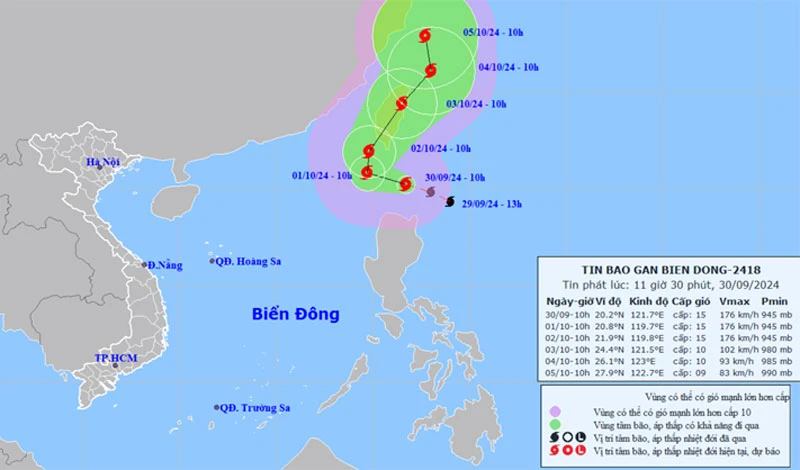 Vị trí và hướng di chuyển của bão Krathon. (Nguồn: nchmf.gov.vn)