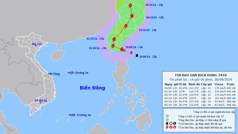 Vị trí và hướng di chuyển của bão Krathon. (Nguồn: nchmf.gov.vn)