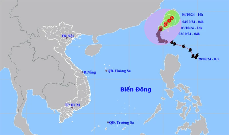 Vị trí và hướng di chuyển của bão số 5. (Nguồn: nchmf.gov.vn)