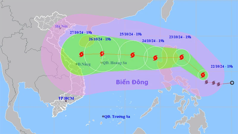 Vị trí và hướng di chuyển của bão Trà Mi. (Nguồn: nchmf.gov.vn)