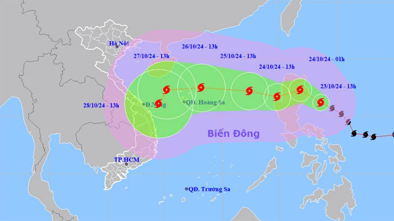 Vị trí và hướng di chuyển của bão Trà Mi. (Nguồn: nchmf.gov.vn)