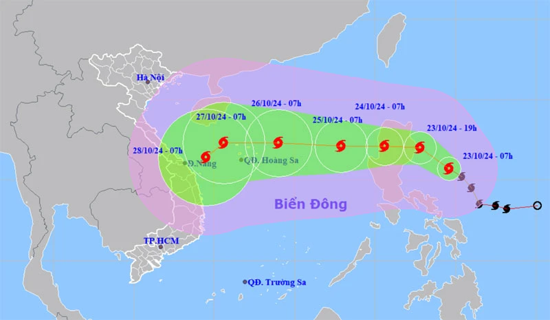 Vị trí và hướng di chuyển của bão Trà Mi. (Nguồn: nchmf.gov.vn) 